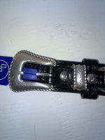 New Black Genuine Leather 3D Silver Pendent And Tooled 32” Belt #2030 JJ-4