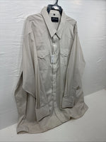 New Men’s White Horse Beige Stripe Long Sleeve Pearl Snap 4XL F-50