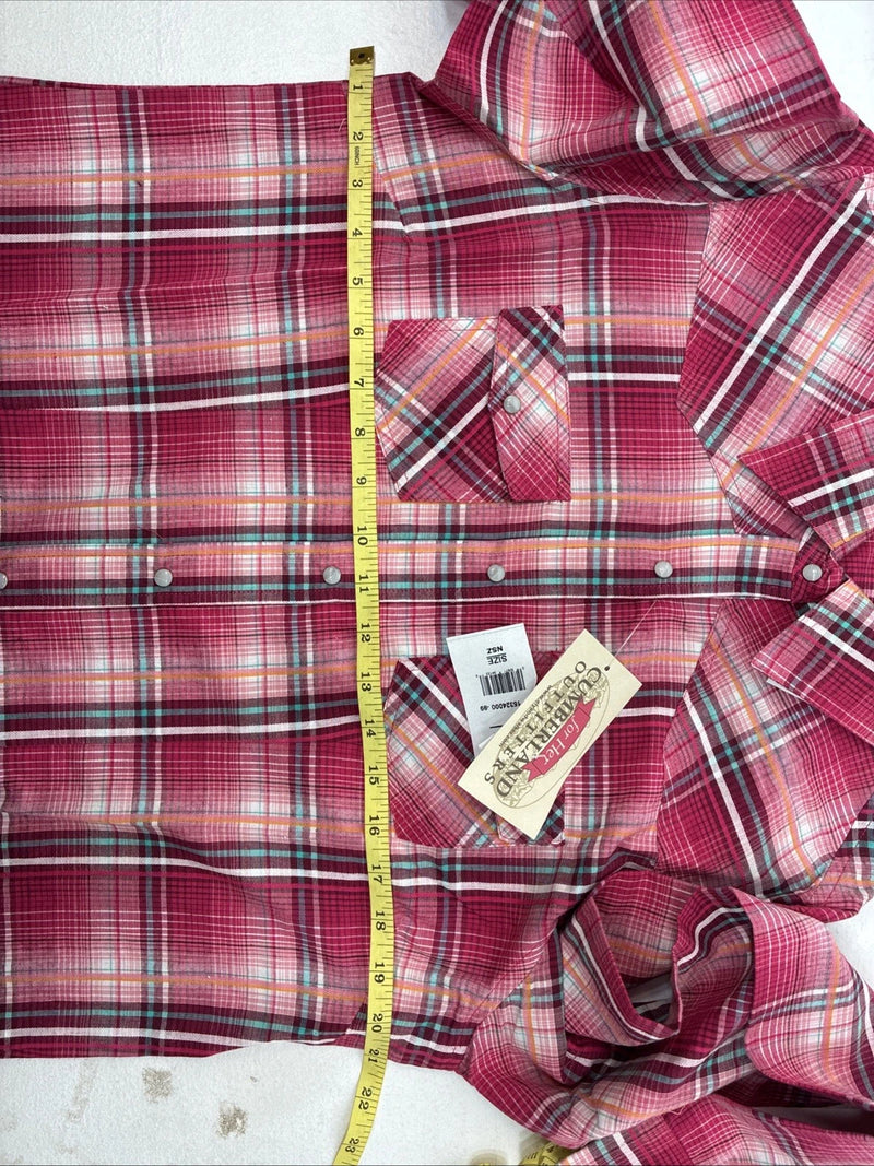 New Women’s Cumberland Pink Plaid Long Sleeve Pearl Snap Large GG-28