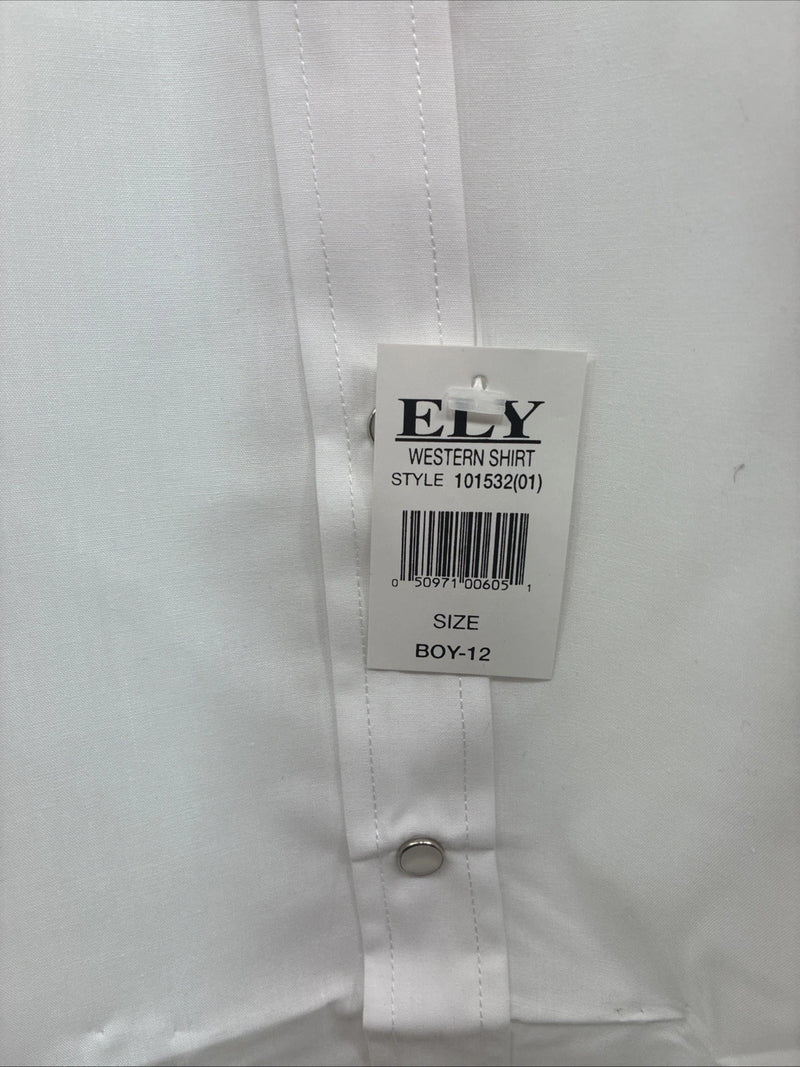 New Kids ELY Classic White Long Sleeve Pearl Snap Size 12 CC-113