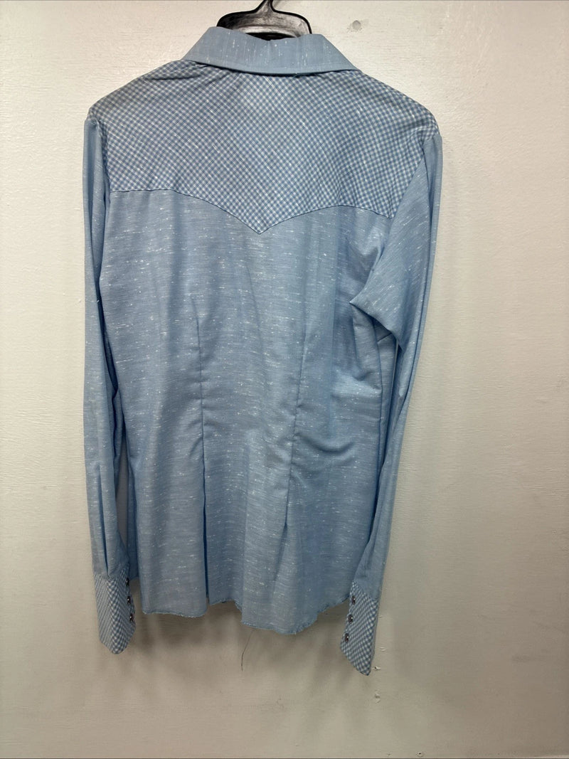 New Kids Dan River Blue Deigned Long Sleeve Pearl Snap Size 10 LL-63