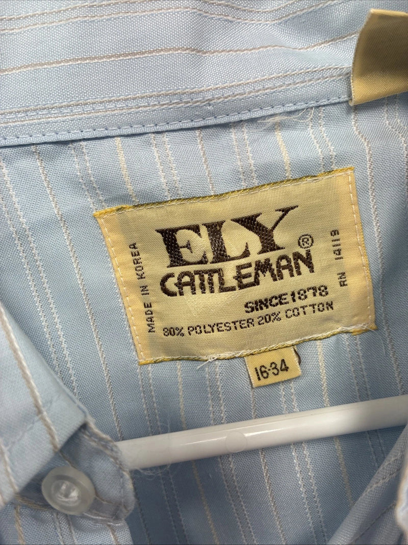 New Men’s ELY Cattleman Blue Stripe Long Sleeve Pearl Snap 16 X 34 Large V-113