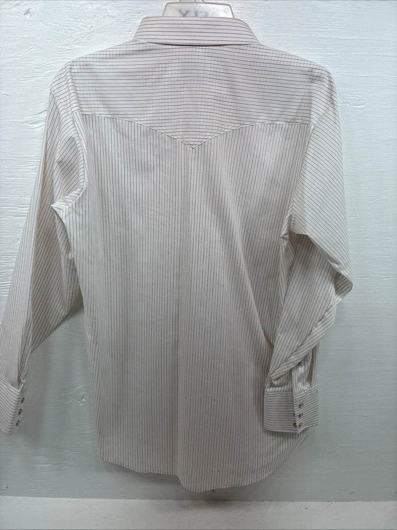 New Men’s H Bar C White Stripe Long Sleeve Pearl Snap 16.5 Large AA-38