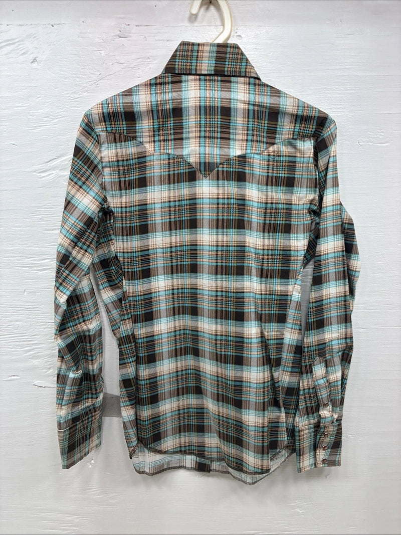 New Kids Panhandle Slim Multicolor Plaid Long Sleeve Pearl Snap Size 10 CC-84