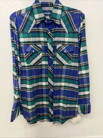 New Men’s Blue Green Plaid Wrangler Pearl Snap Long Sleeve Shirt L Tall P-70