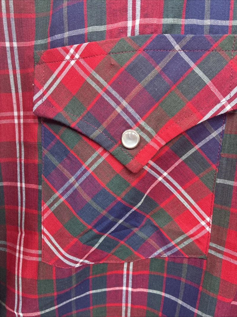 New Men’s ELY Plains Red Plaid Long Sleeve Pearl Snap 15.5 Medium T-80 