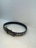 New Black Genuine Leather 3D Pearl And Silver Bling 34” Belt #6090 Z-119