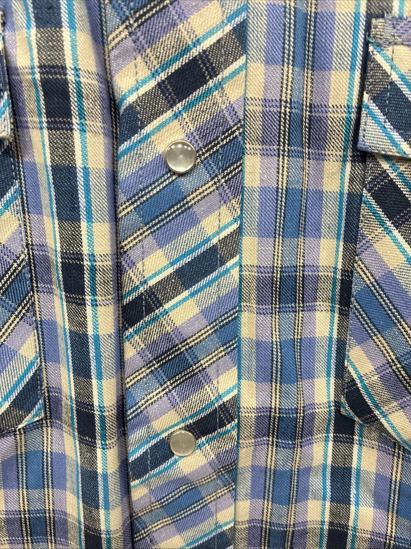 New Men’s Champion Western Purple Plaid Long Sleeve Peal Snap 15 Medium M-44