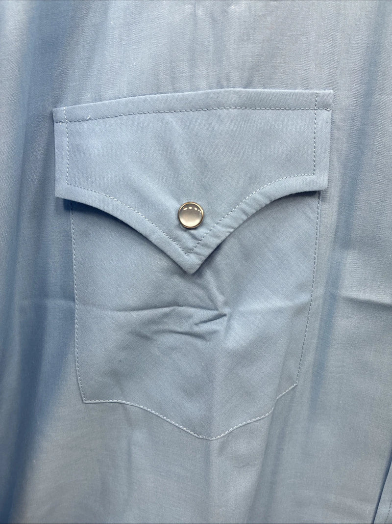 New Men’s ELY Cattleman Blue Simple Short Sleeve Pearl Snap 2XL F-84