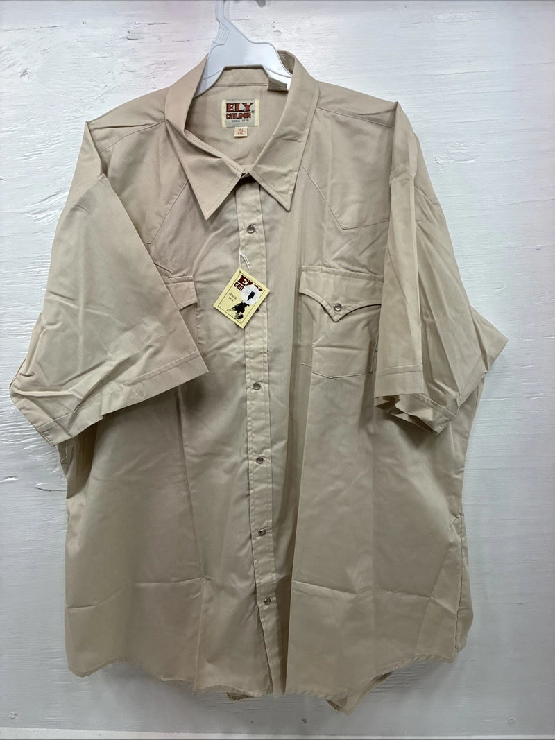 New Men’s ELY Cattleman Tan Short Sleeve Pearl Snap 18.5  2XL H-69