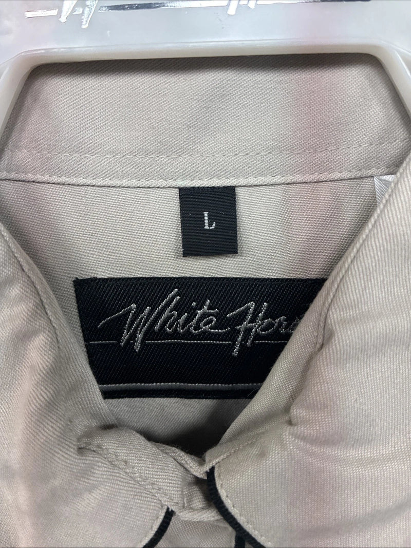 New Women’s White Horse Tan Design Long Sleeve Pearl Snap Large LL-29