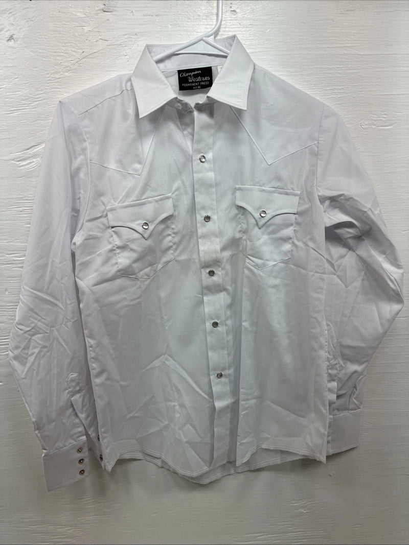 New Boys Champion Western White Long Sleeve Pearl Snap Size 16 CC-77