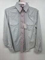 New Women’s White Horse Gray Stripe Long Sleeve Pearl Snap Small DD-117