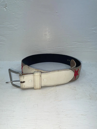 New White Genuine Leather Red And White Star 34” Belt #6110B Z-110
