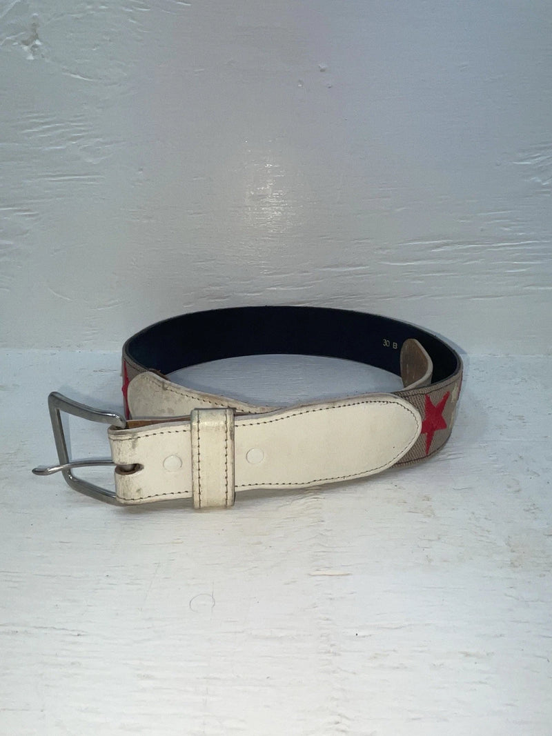 New White Genuine Leather Red And White Star 34” Belt #6110B Z-110