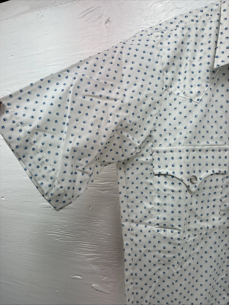 New Men’s Champion Western White Floral Short Sleeve Pearl Snap 14 Small AA-96