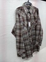 New Men’s White Horse Brown Plaid Long Sleeve Pearl Snap XL O-48