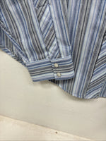 New Women’s White Horse Blue Stripe Long Sleeve Pearl Snap Large YY-124