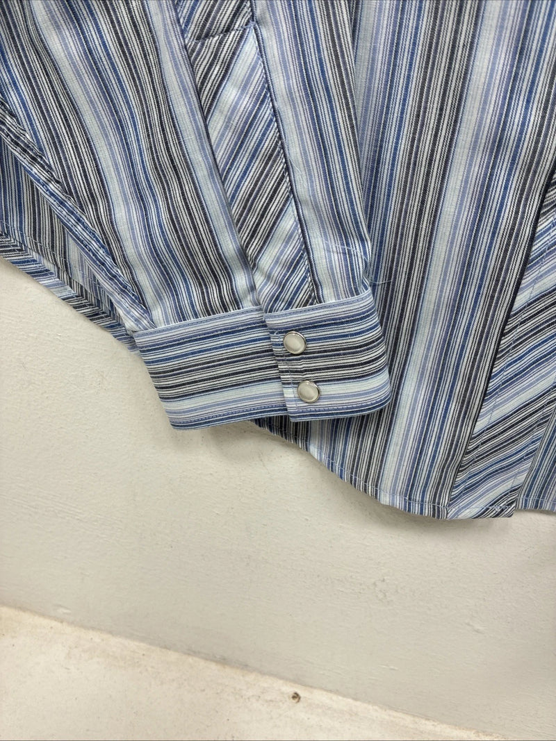 New Women’s White Horse Blue Stripe Long Sleeve Pearl Snap Large YY-124