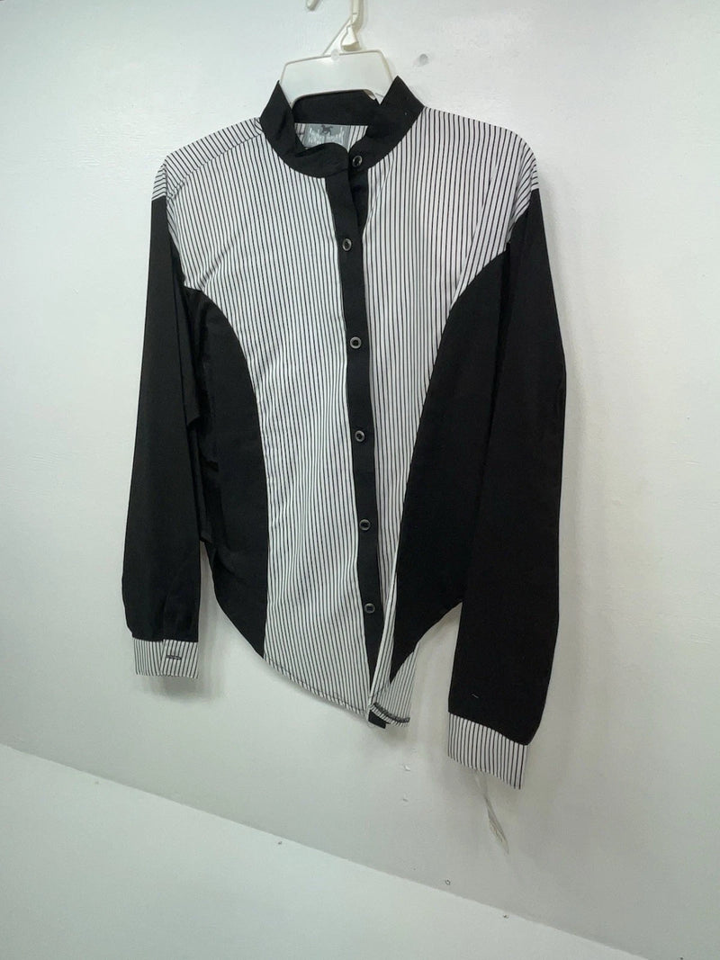 New Women’s Black White Cowboy Threads Long Sleeve Button Up Shirt L #7013 3B-54