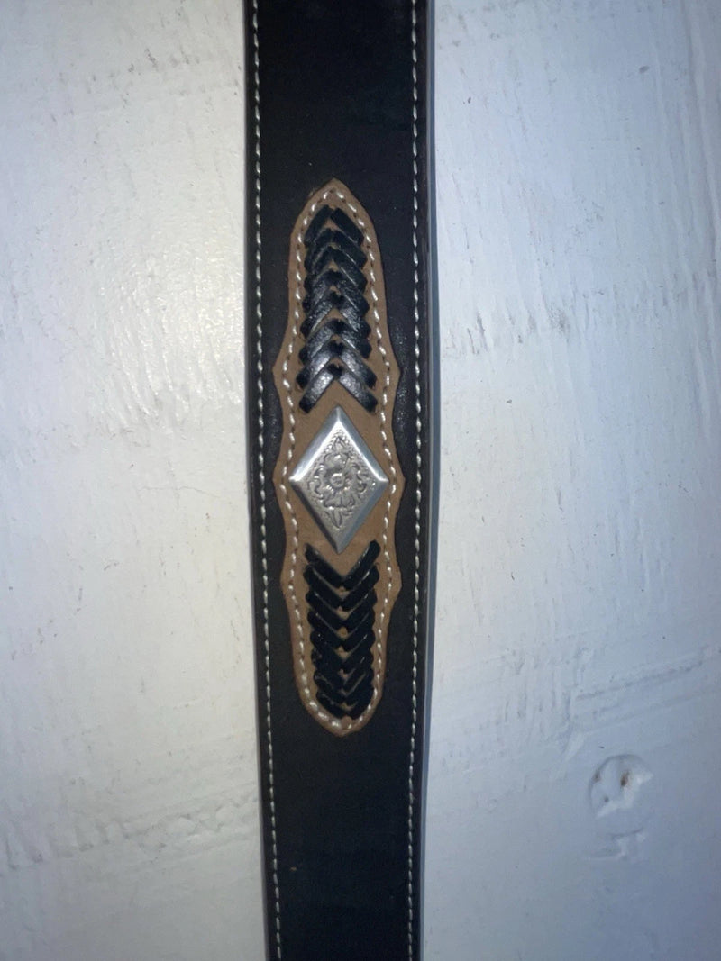 New Black Genuine Leather 3D Weaved And Silver Pendent 28” Belt #1430 JJ-110