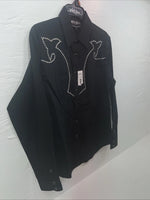 New Men’s White Horse Black Long Sleeve Pearl Snap Medium B-101