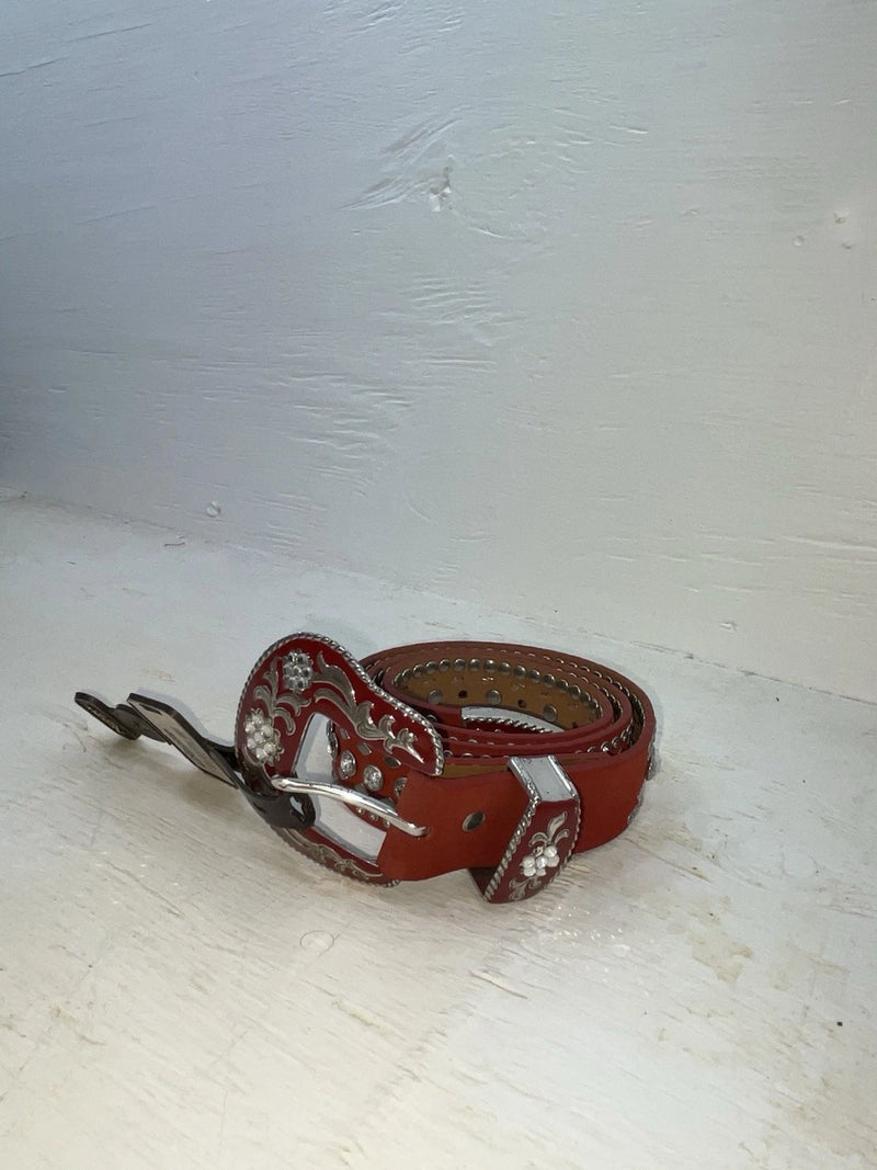 New Red Genuine Leather Nocona Silver Bling M Belt #N3432604 Z-101