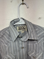 New Kids ELY Cattleman Blue Stripe Long Sleeve Pearl Snap Size 4 YY-62