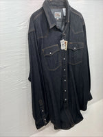 New Men’s ELY Cattleman Dark Wash Jean Long Sleeve Pearl Snap XL Q-44