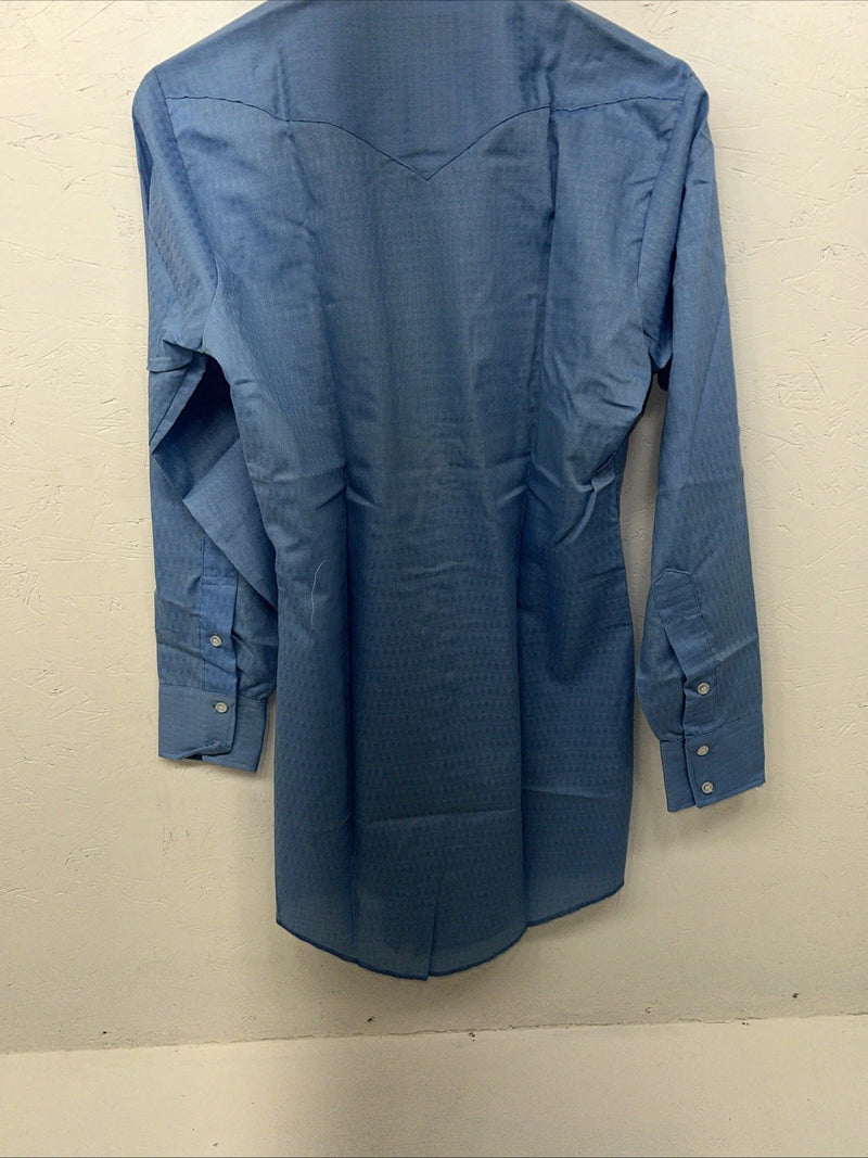New Men’s Blue Permanent Press Button Up Long Sleeve Shirt. 14.5x32 S Long P-67