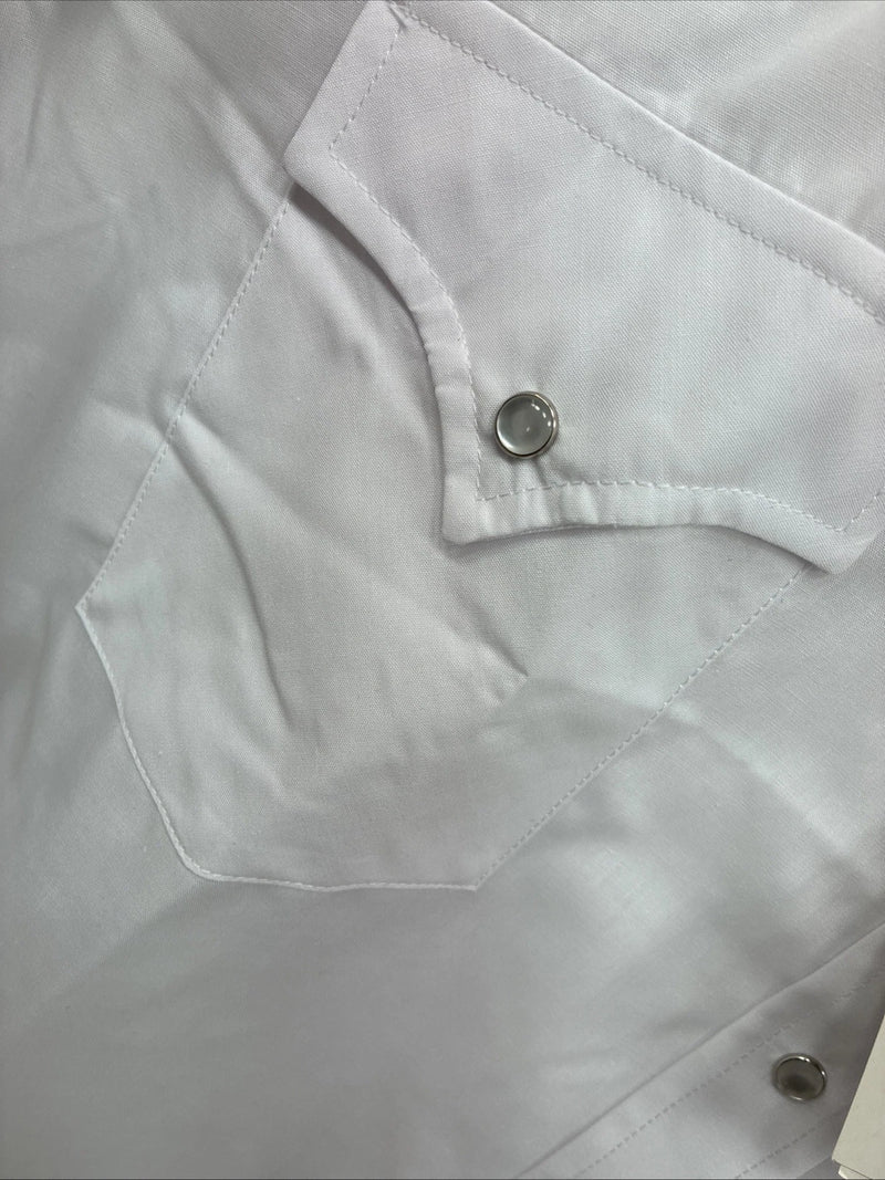 New Men’s ELY Cattleman White Short Sleeve Simple Pearl Snap 18.5 2XL F-79