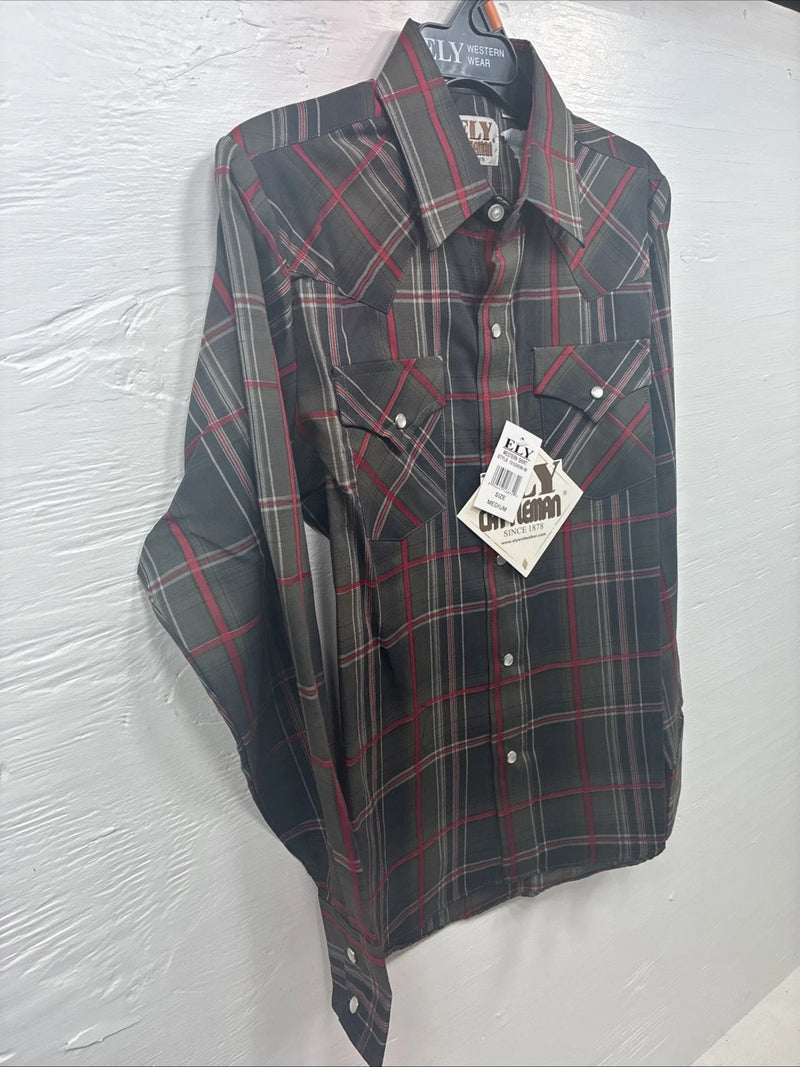 New Kids ELY Cattleman Green Red Plaid Long Sleeve Pearl Snap Medium DD-31