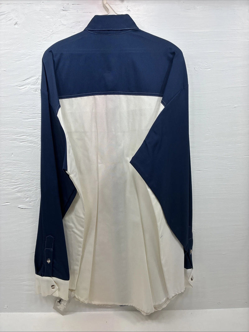 New Men’s Cowboy Threads White Blue Long Sleeve Button Up 2XL F-103