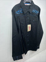 New Women’s Cumberland Black Blue Design Long Sleeve Pearl Snap 2XL GG-35