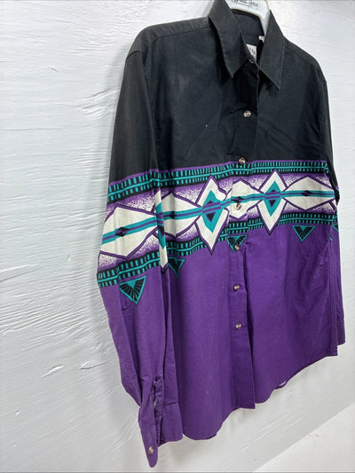 New Men’s Cumberland Black Purple Design Long Sleeve Button Up Medium K-75