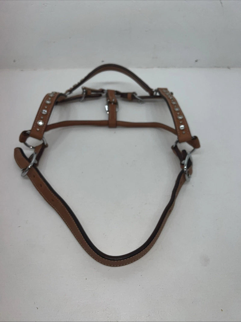 New Light Oil Brown Leather Jewl Bling Full horse Show Halter 3C-17