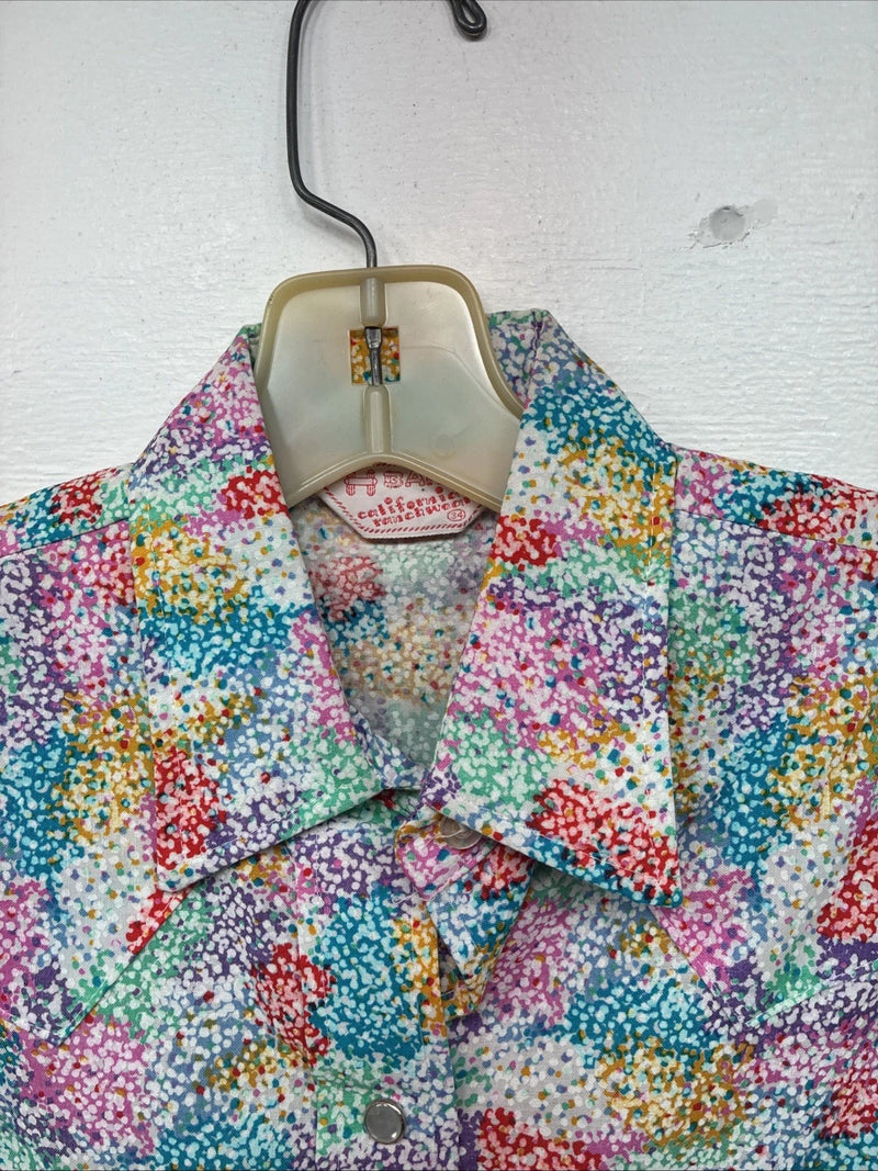 New Women’s H Bar C Multicolor Design Short Sleeve Pearl Snap Size 34 LL-89