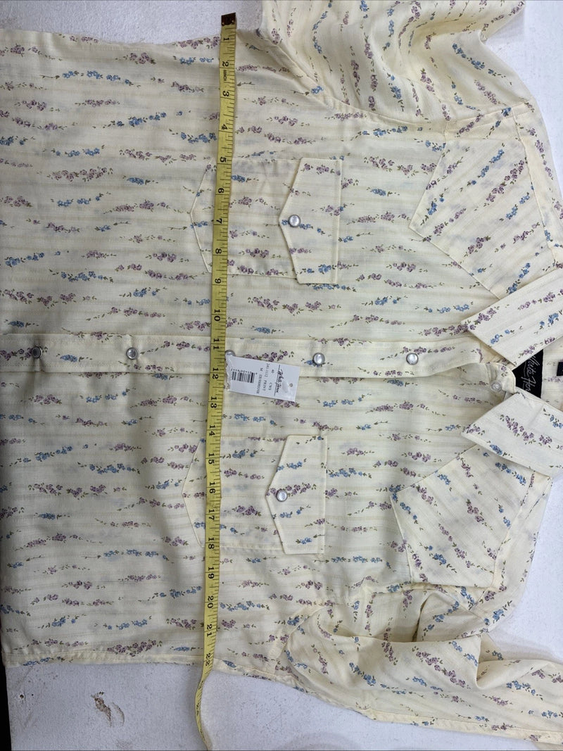 New Women’s White Horse Yellow Floral Long Sleeve Pearl Snap Medium YY-126