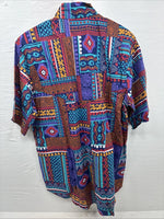 New Men’s San Angelo Multicolor Design Short Sleeve Bottom Up Large AA-60