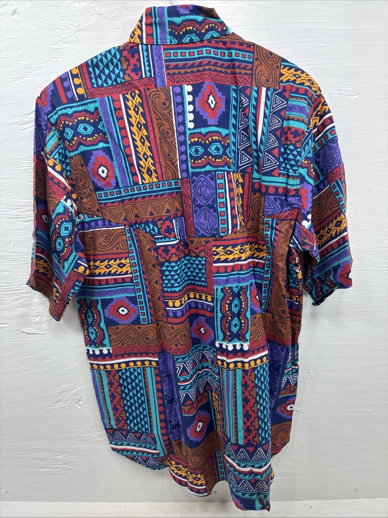 New Men’s San Angelo Multicolor Design Short Sleeve Bottom Up Large AA-60