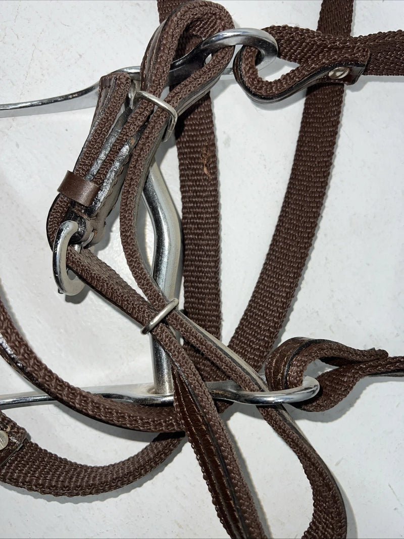 New Tough 1 Brown Nylon Browband Headstall With Bit Split Reins #42-7499 W-33