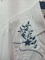 New Men’s ELY Cattleman White Blue Embroidered Long Sleeve Pearl Snap XL H-88
