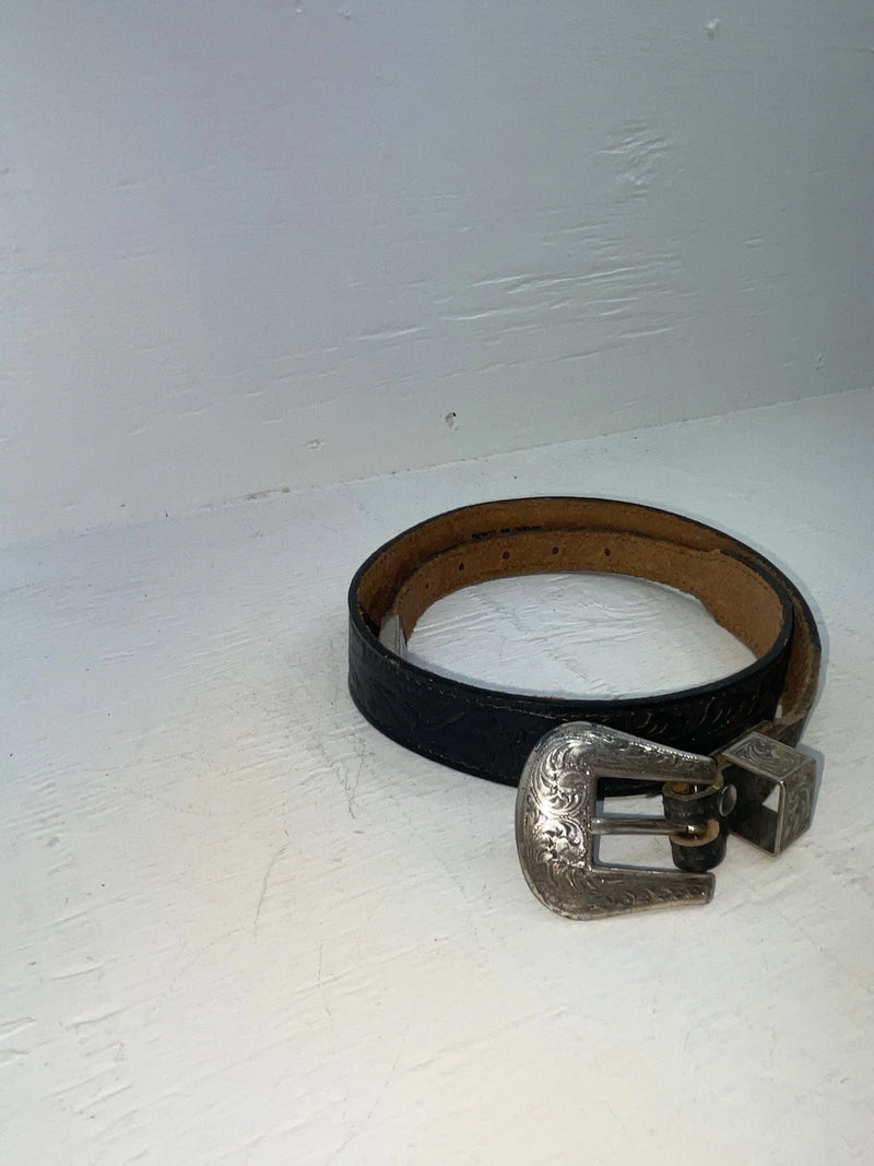 New Black Genuine Leather Tooled 28” Belt #WF502 JJ-115