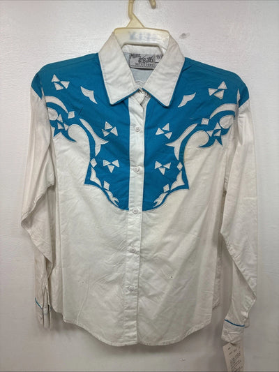 New Women’s Mine & Bills White Blue Long Sleeve Button Up Medium YY-102