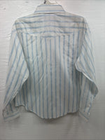 New Womens White Horse White Blue Stripe Long Sleeve Pearl Snap Large V-69