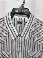 New Men’s ELY Cattleman Striped Long Sleeve Pearl Snap 20.5 X 36 4XL E-98