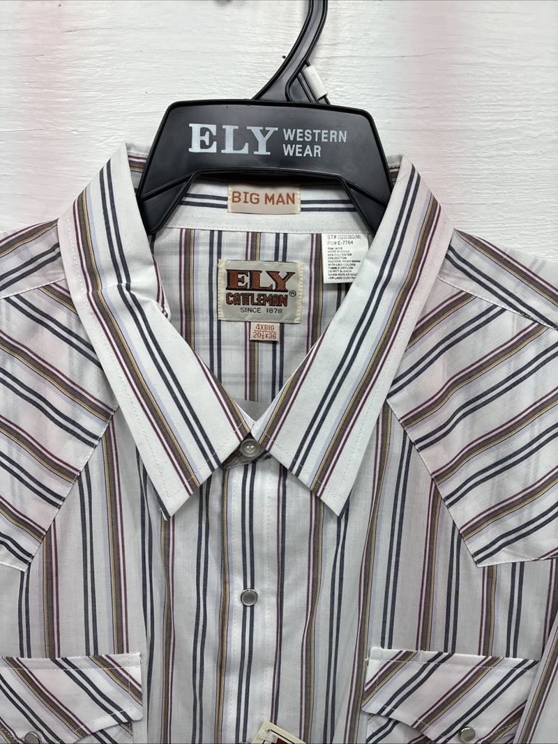 New Men’s ELY Cattleman Striped Long Sleeve Pearl Snap 20.5 X 36 4XL E-98