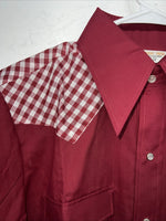 New Men’s Karman Western Wear Red Long Sleeve Pearl Snap 15 X 33 Medium A-187
