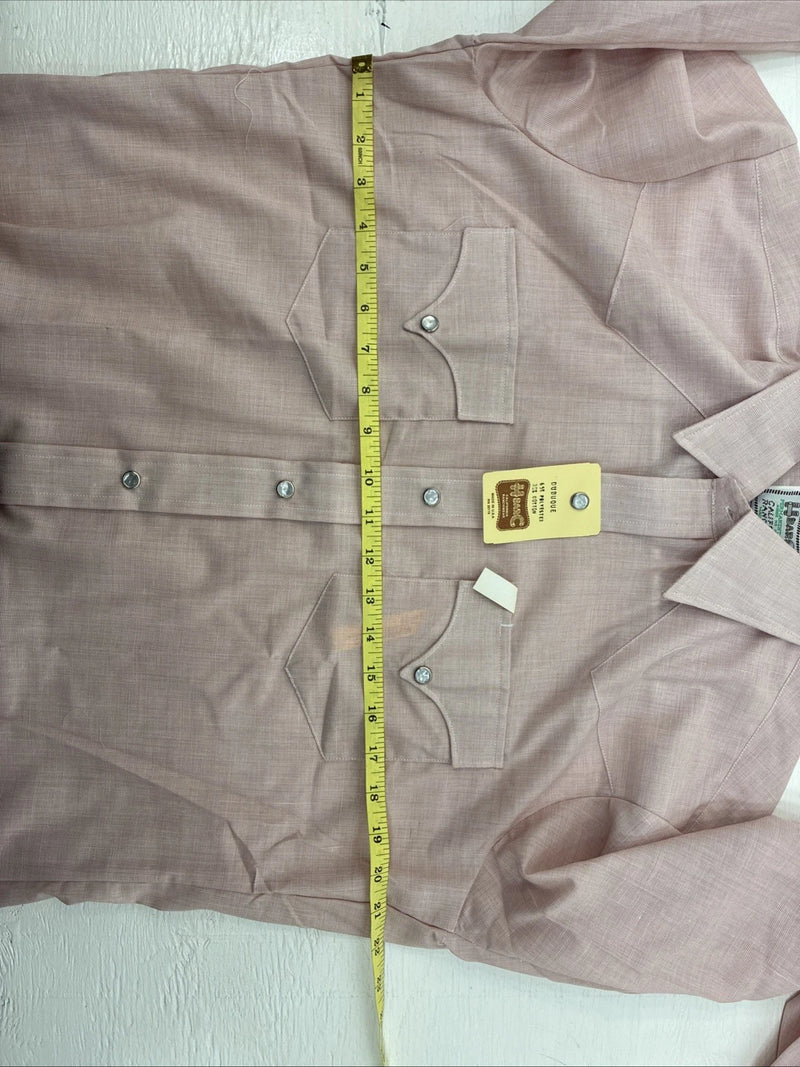 New Men’s H Bar C Pink Long Sleeve Pearl Snap 16 X 36 Large X-71