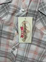 New Women’s Cumberland Pink Gray Plaid Short Sleeve Pearl Snap Large GG-77